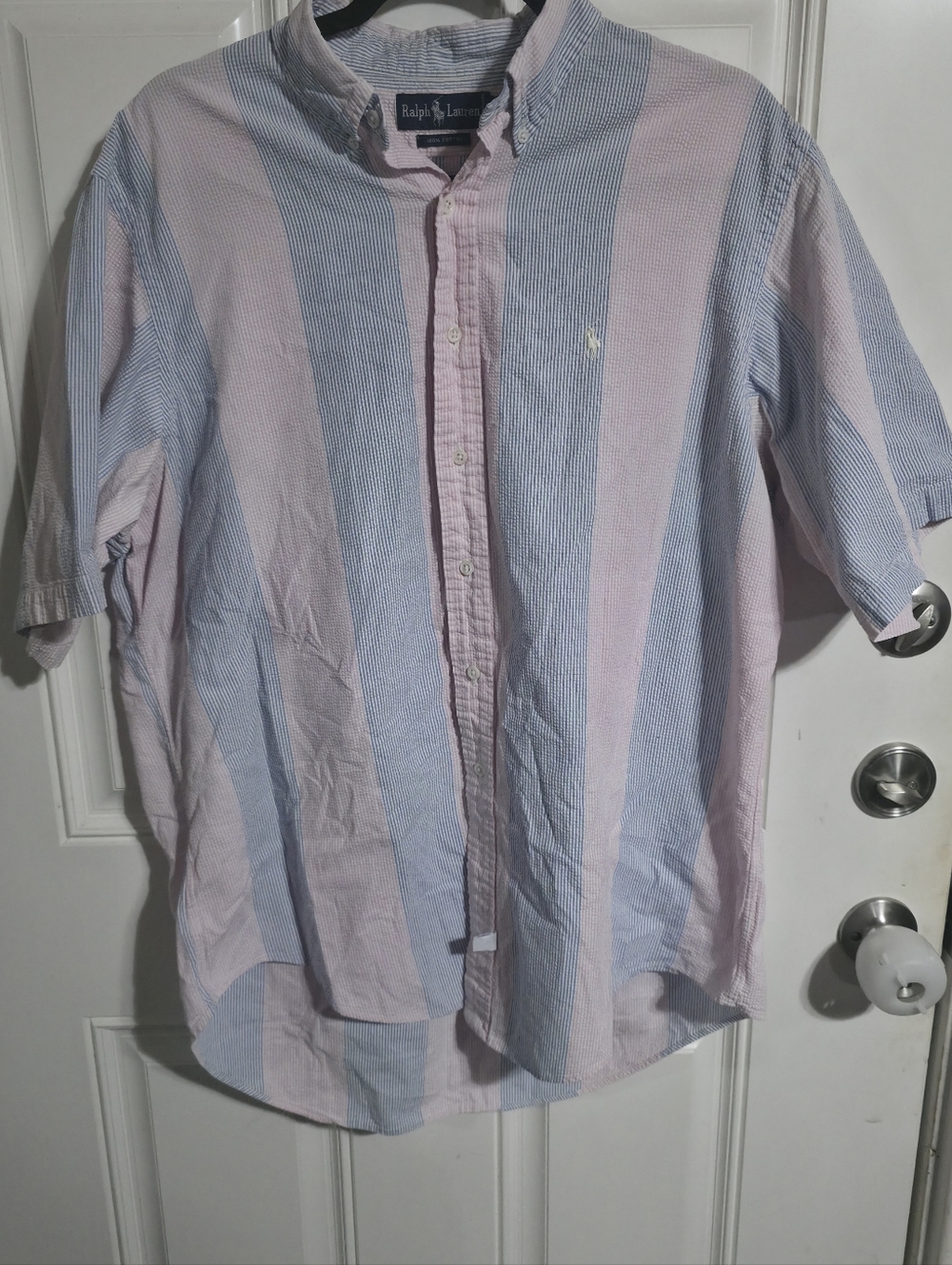 Ralph Lauren Men’s Pink & Light Blue Vertical Stripe Button-Down Shirt Size XL